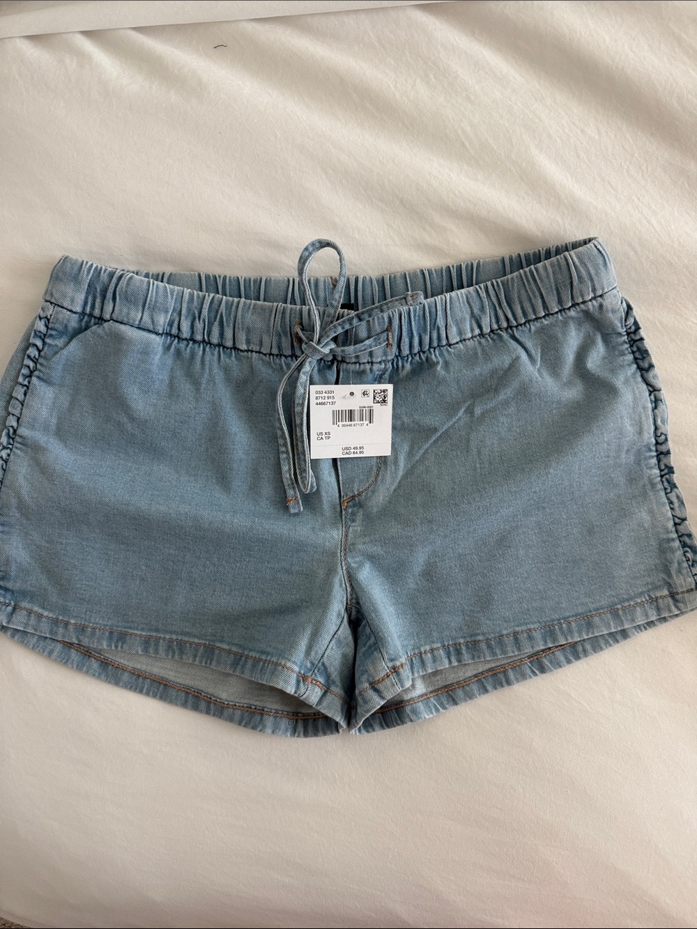 American Eagle Outfitters Light Blue Denim Drawstring Shorts